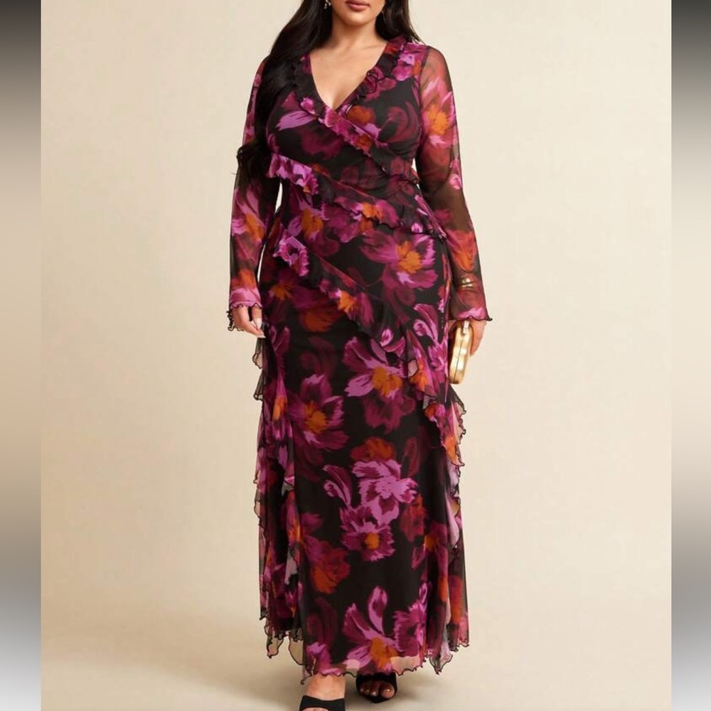 Floral Black and Pink Women's Dress